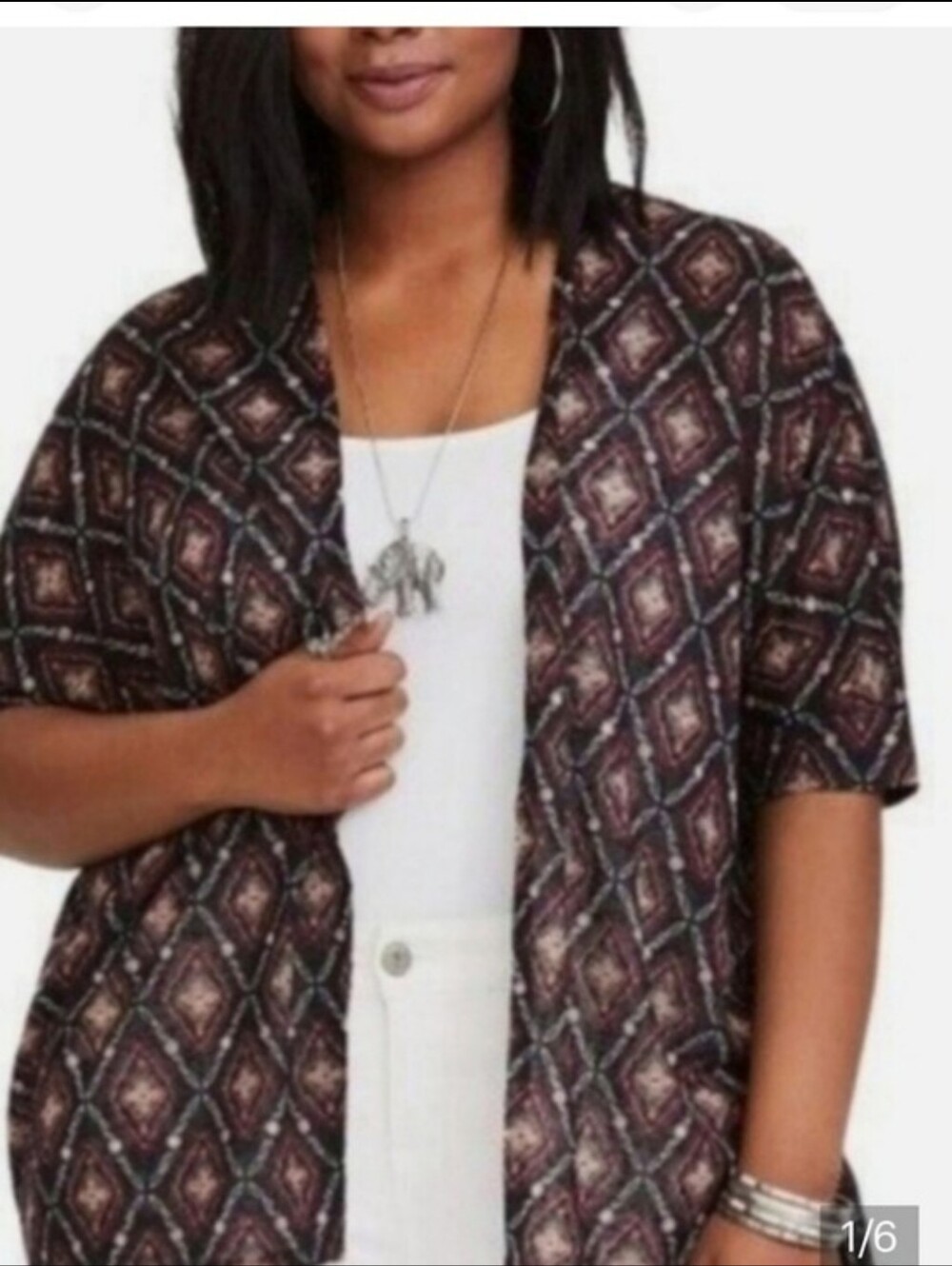 Torrid Womens Geometric Earthcore Boho-Chic Short Sleeve Open Front Cardigan 2X